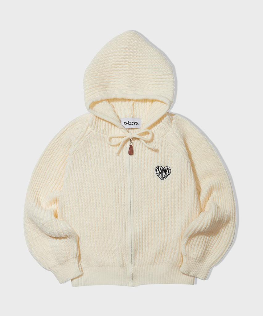 CHICKS Hofe Knit Hoodie Zip-Up Tee Dark Beige