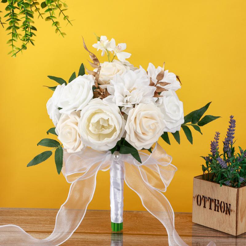 Two-Tone Forest Style Artificial Rose Bridal Bouquet