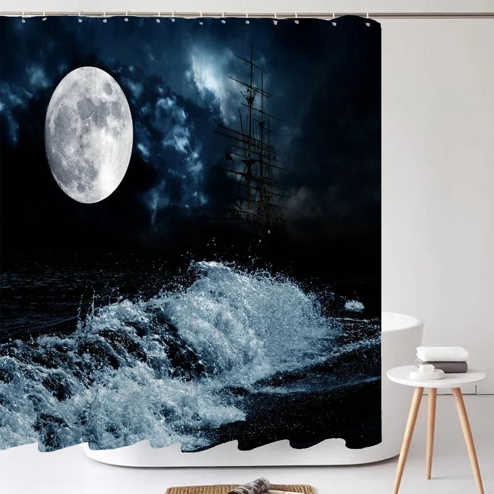 Starry Space Shower Curtain Blue Galaxy Shower Curtains Nebula Waterproof Polyester Fabric for Bathtub Bath Room Decor with Hook