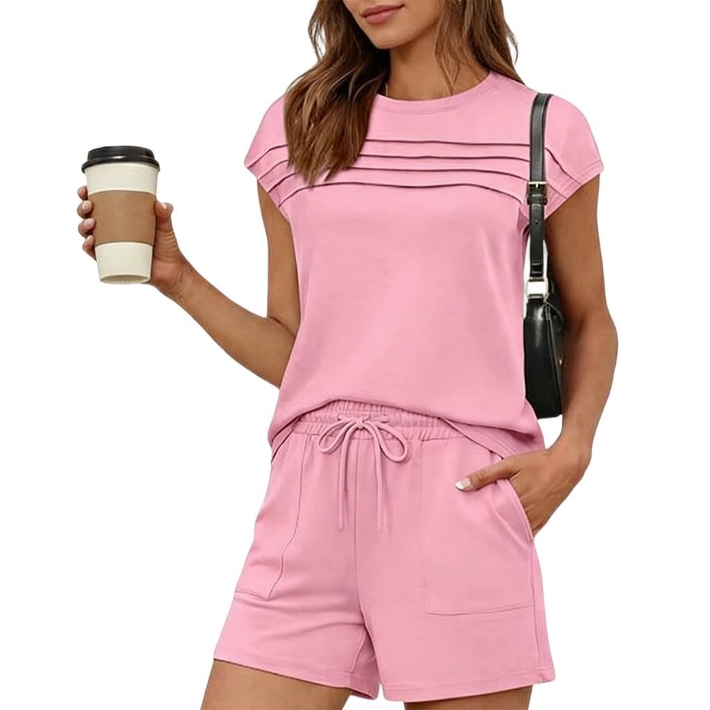 Women's Fashionable Casual Short-Sleeve Top And Shorts Two-Piece Set