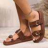 New Summer Round Toe Fashion Belt Buckle One Strap Women's Chunky Sole Slide Sandals