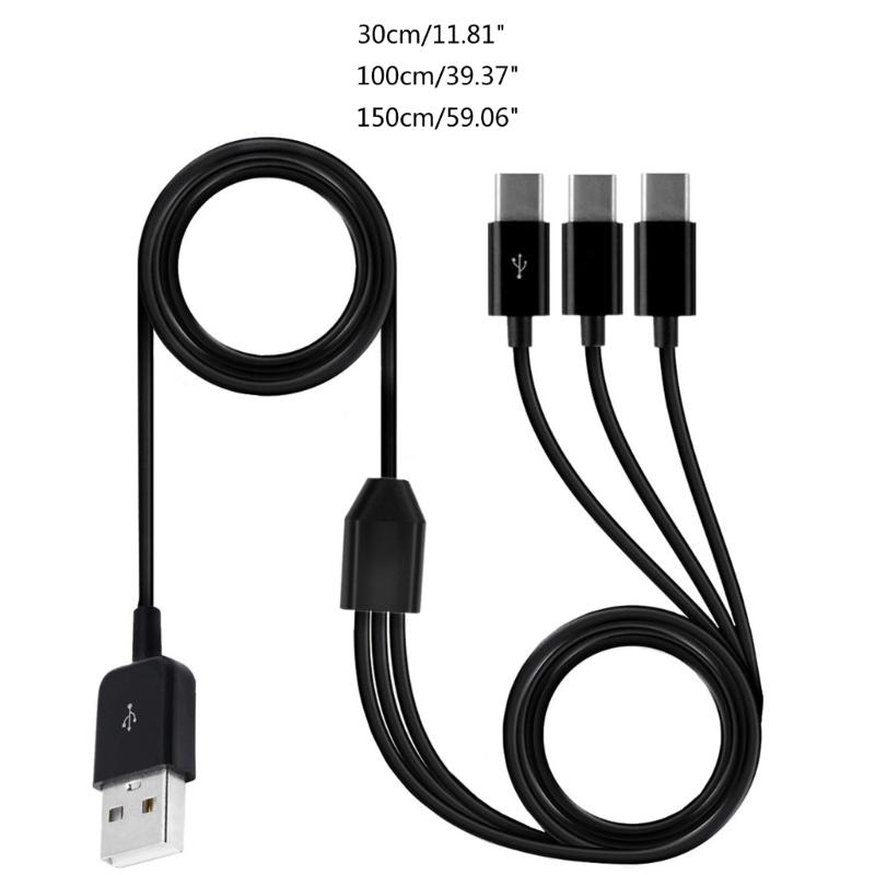 USB C Splitter Cable,USB A Male to 3 Type-C Male Data Sync Charge Cable,3 in 1 Charging Cord Fast Charge for Mobile