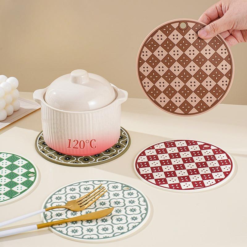 Retro Checkerboard Heat Insulation Pad, Pot and Bowl Pad, High-temperature Resistant Plate Pad, Anti-slip Table Pad, Heat-resistant