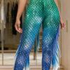 Women Leggings Slim Fit High Waist Mermaid Print 3D Gradient Fish Scale Pattern Side Fishtail Detail Yoga Pants Daily Wear