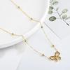 ANENJERY L316 Stainless Steel Beads Chain Hollow Bowknot Pendant Necklace for Women Niche Simple Jewery Accessory