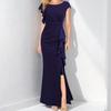 Spring New Style Elegant Sexy and Fashionable Solid Color Round Neck Ruffled Women's Dress