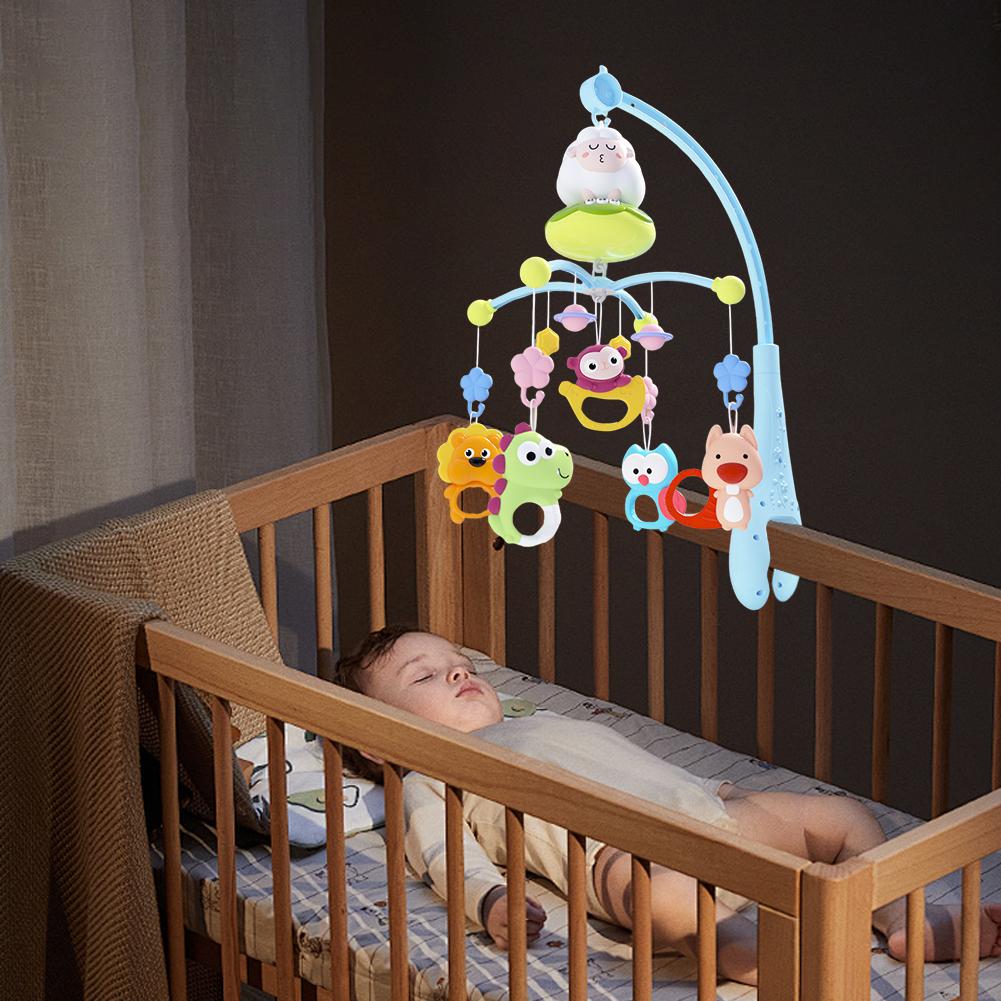 Baby Crib Mobile Multifunctional Musical Rotating Toy with Music and Timer for Newborns Soothing Cute Sheep Blue