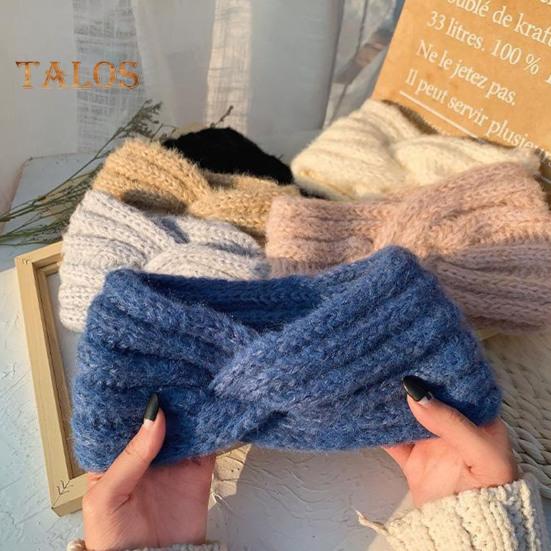 Banda pentru cap de iarnă pentru femei, de culoare uni, cu decorațiuni de răsucire