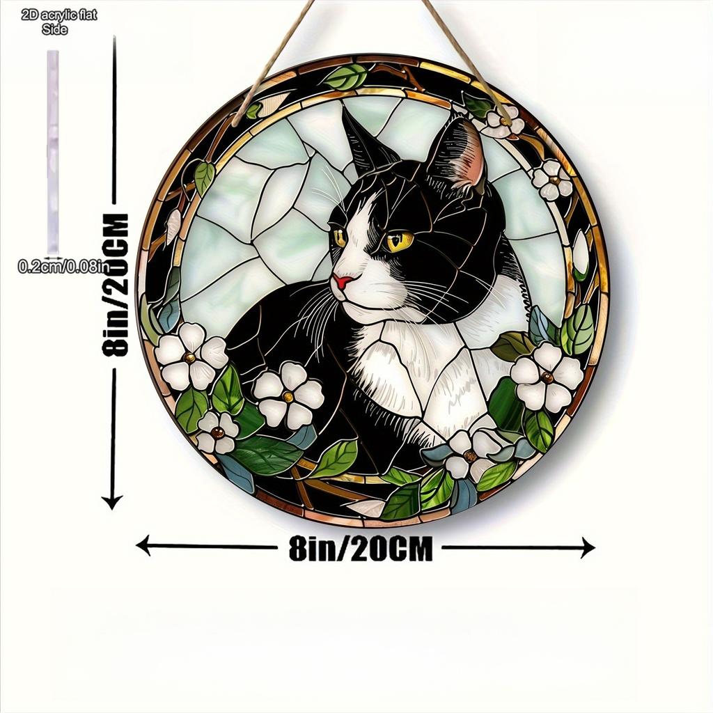 Vintage Black Cat Stained Glass Style Sign, Four Seasons Decoration, Novelty Home Decor, Perfect Durable for Bedroom, Store, Office, Kitchen