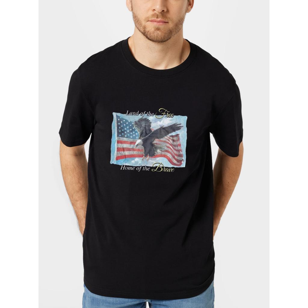 Land of The Free Home of The Brave Shirt American Flag and Eagle T-Shirt Unisex Crew Neck Short Sleeve Graphic Tees