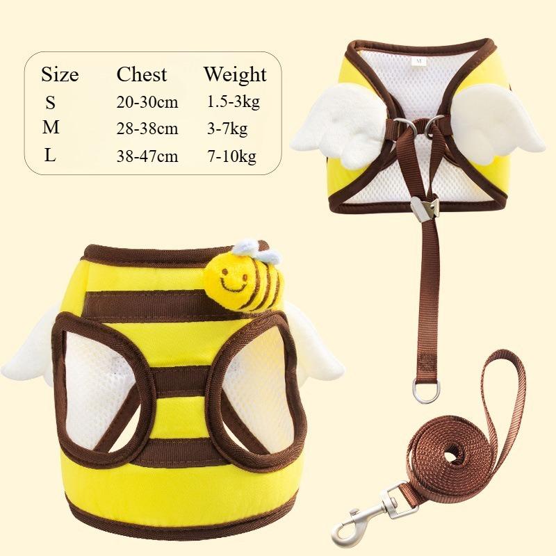 Cute Dog Bee Chest Harness And Leash Set For Small Cats Dogs Breathable Mesh With Wings Vest Harness Costume Style Kitten Puppy