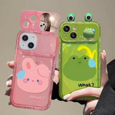 Anwendbar auf Apple 15promax Handyhülle iPhone 14/13 Froschpuppen-Anhänger Xr/xs Klappspiegel 12