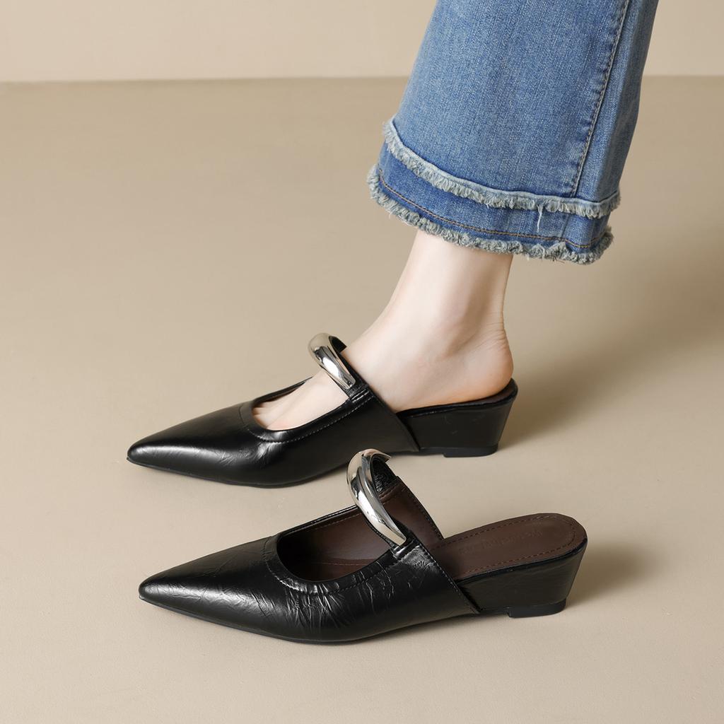 Height-increasing Bag Head Half Slippers Women's Summer Outer Wear Wedged Heels Pointed Shoes Sandals Women