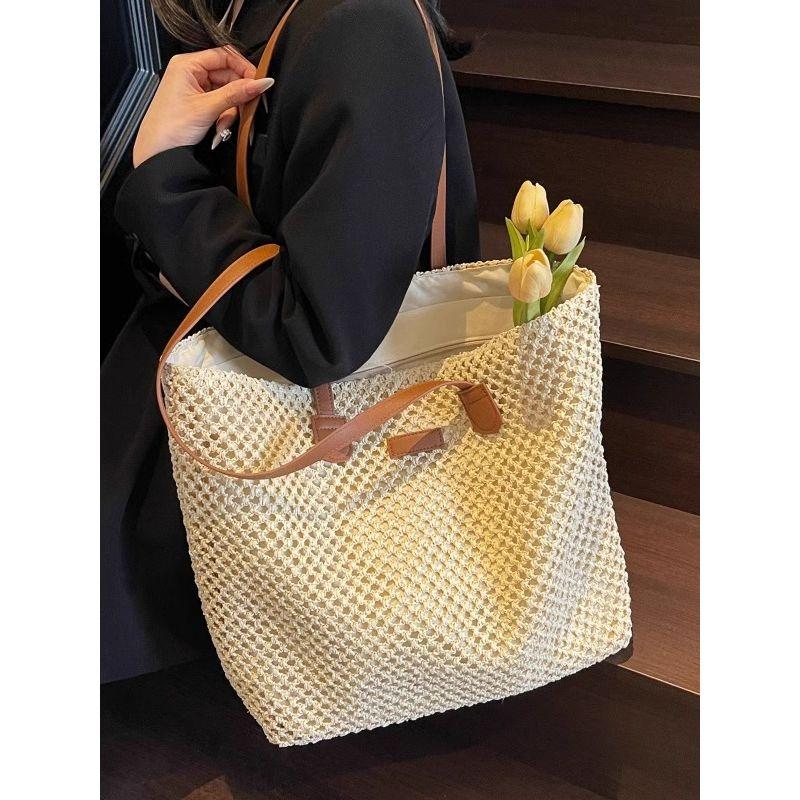Large Capacity Straw Bag Women 2025 New Summer Versatile Commuter Woven Bag Seaside Vacation Beach Tote Bag