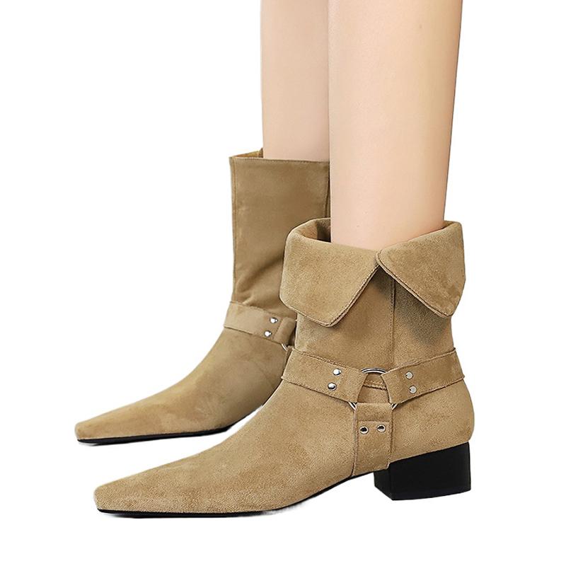 

Autumn Early Winter Shoes Women High Heels Boots Pointed toe Fashion Brand Ladies High Boots Square Heels 3.5cm 34 бежевий