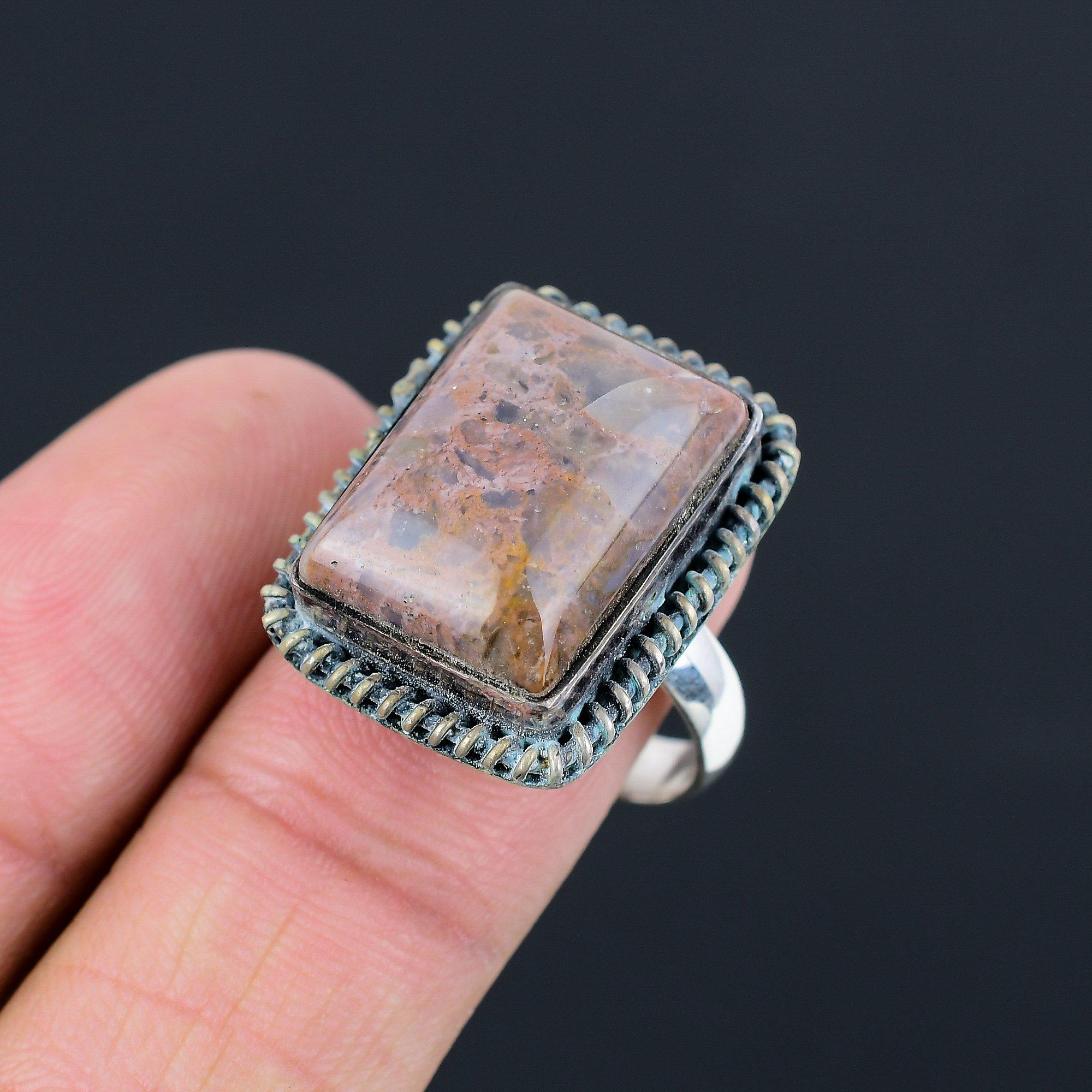 925 Sterling Silver Natural Asteroid Jasper Stackable Boho Ring Jewelry Size 10 10