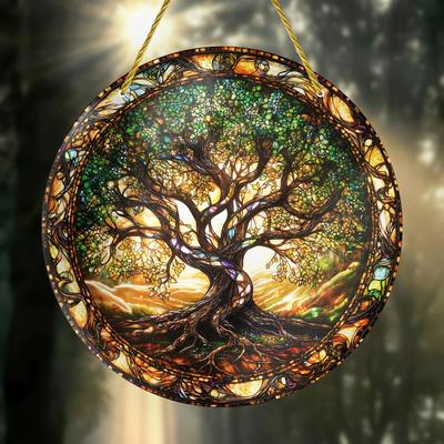 Série Arbre de vie 20 cm - Attrape-vitre en acrylique coloré pour décoration de fenêtre, décoration de maison, jardin, extérieur, pendentifs, cadeaux, pendentifs