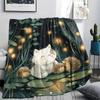 Weiße Katzen-Print Flanelldecke, Hohe Qualität, Bequem für alle Jahreszeiten, Heimdekoration, Wärme und Komfort, Perfekt für Weihnachtsgeschenke