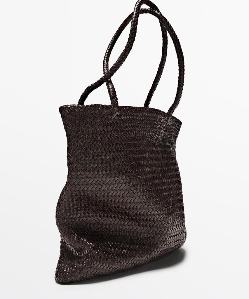 Massimo Dutti Medium Napa Leather Weaving Tote Bag
