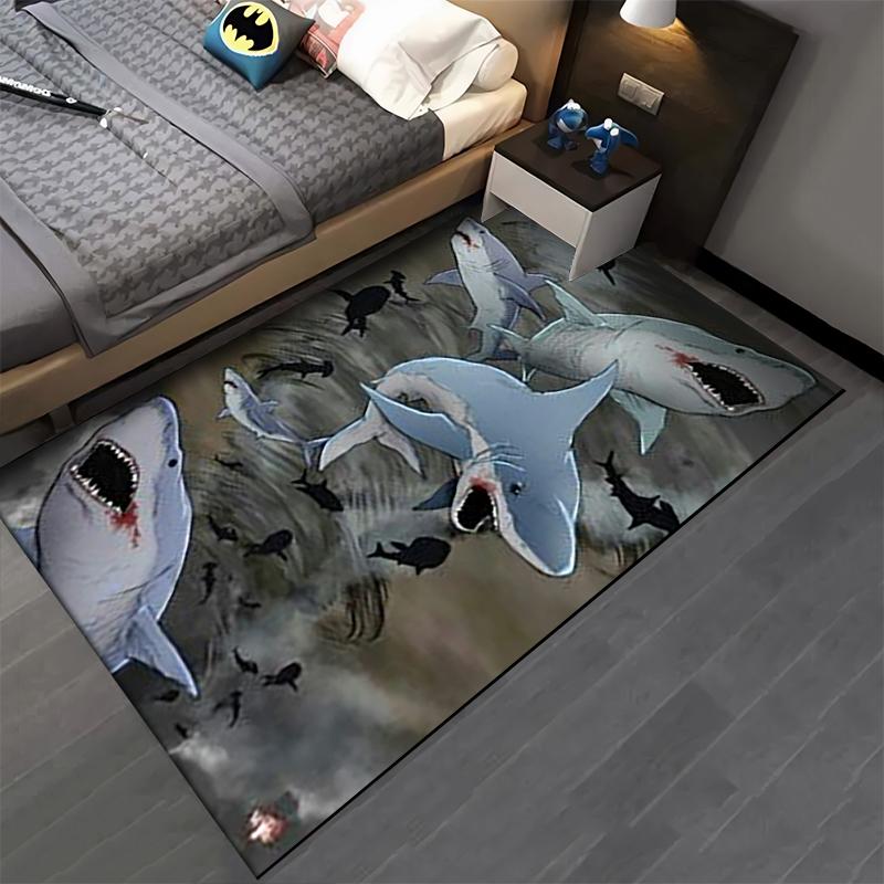 Shark Attack Pattern Carpet with Ocean Theme and Realistic Design Suitable for use as an anti-slip for living room bedroom sofas