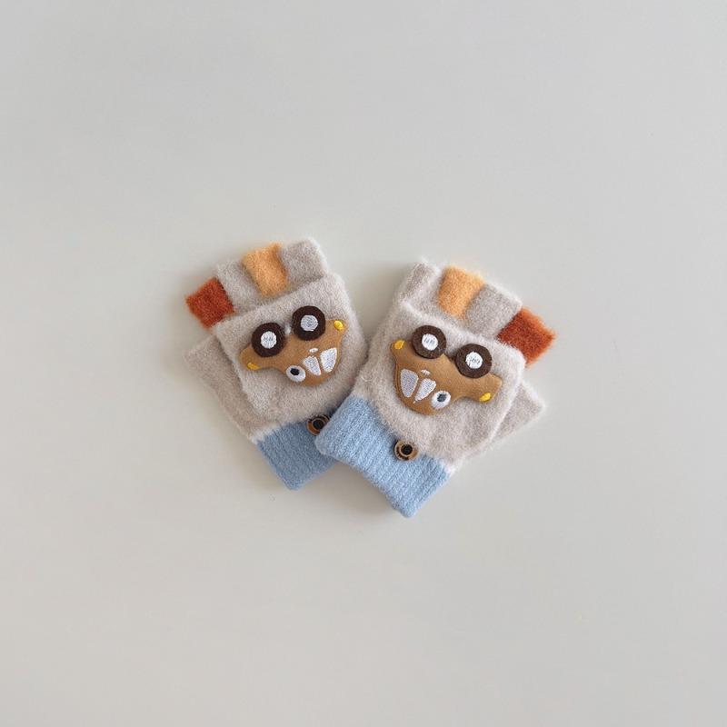 1 Pair Kids Half Finger Gloves Winter Warm Boys Thermal Mittens with Cool Car Pattern Toddler Baby Anti-Slip Touchscreen Gloves