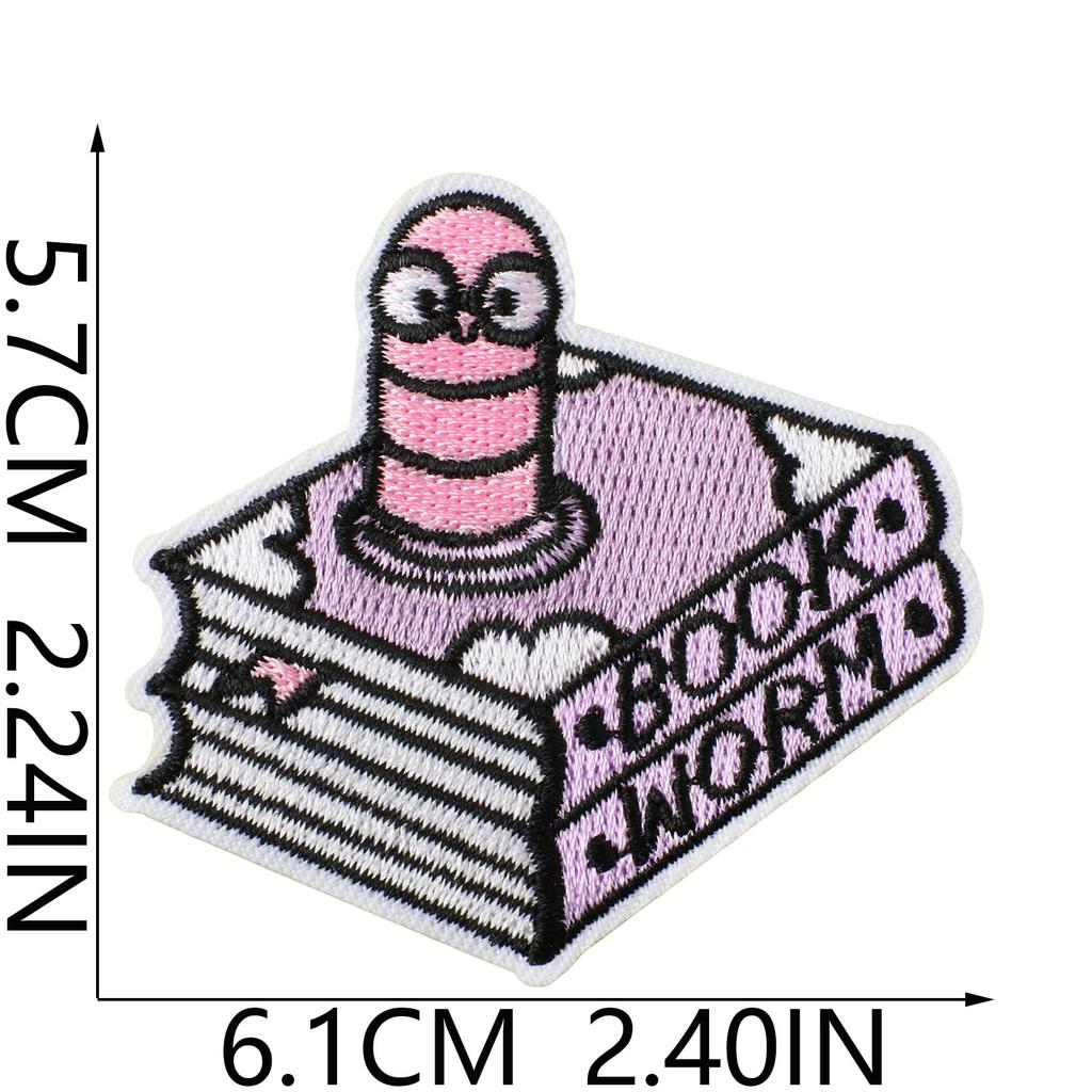 Fun Bookworm Pattern Embroidery Cloth Sticker Literary Reading Elements Clothes Bag Ironing Creative Decorative Patch Sticker