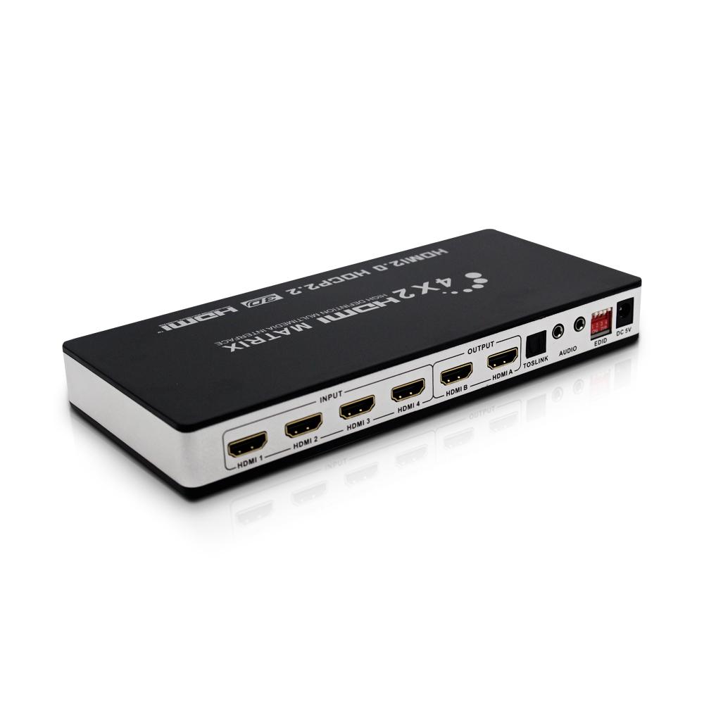 Verified Factory 4K HDMI Matrix 4x2 HDMI 2.0 4K 60Hz 4K 30Hz 18Gbps HDR 4:4:4 CEC 4 In 2 Out