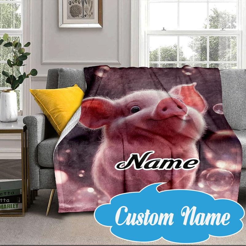 Custom Name Pig Bubbles Blanket bed sofa Blanket Flannel Blanket for Camping, Hiking, Picnic Essentials,gift for Fan family