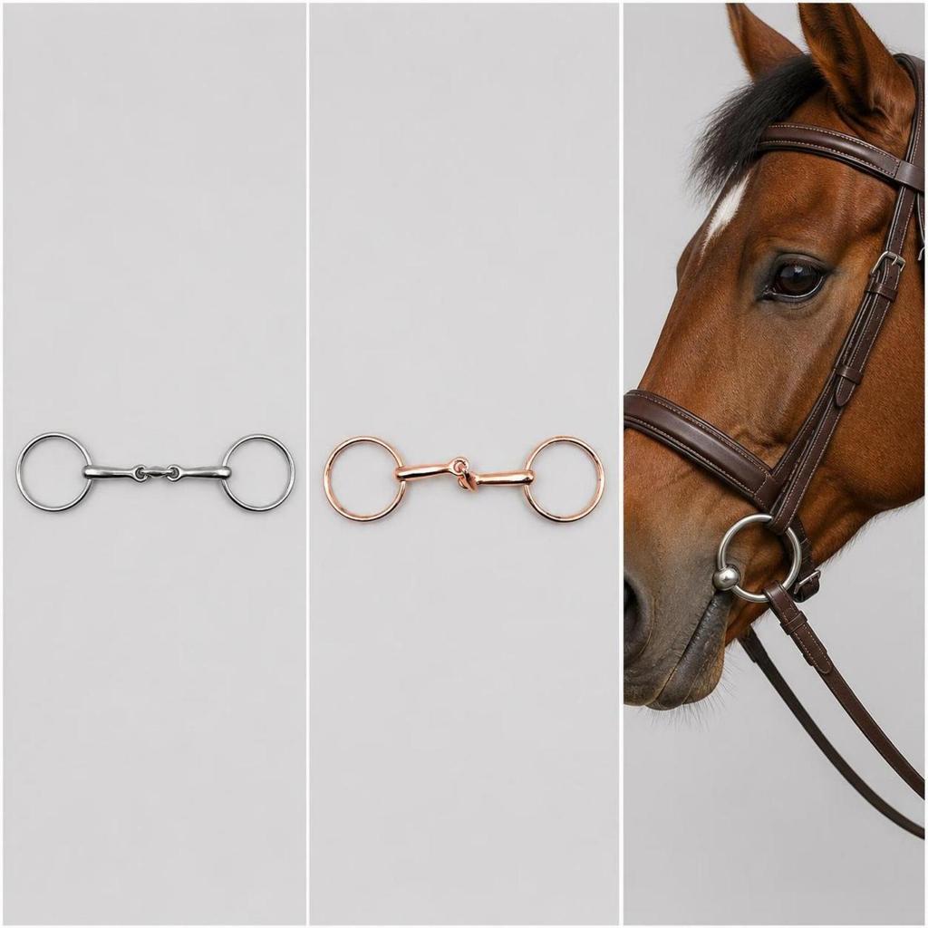 Sanftes Gebiss mit zwei Ringen | Rostbeständig, Gebrochenes Gebiss, für den täglichen Reitsport Rose