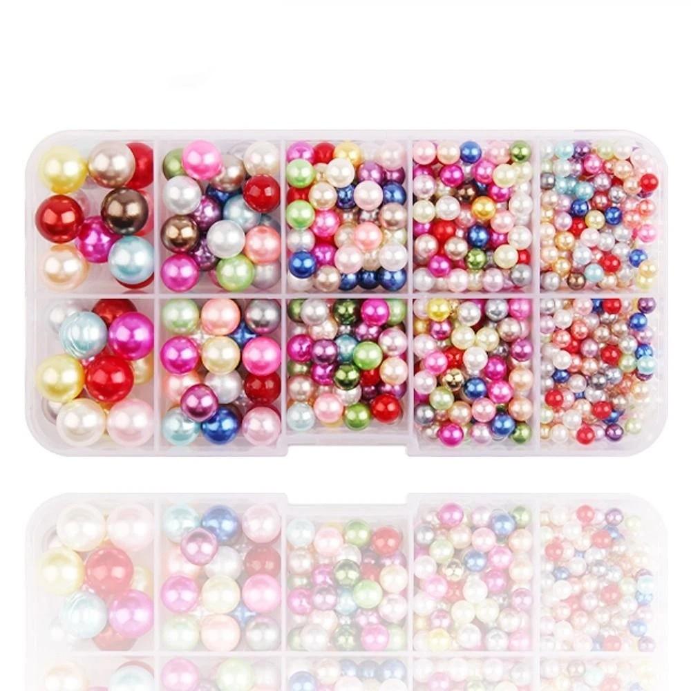 Hand Press Beads Pearl Rivet Set with Beads Screw Heads Multi-color DIY Jewelry Making Kit Loose Beads Circular/Irregular Shape