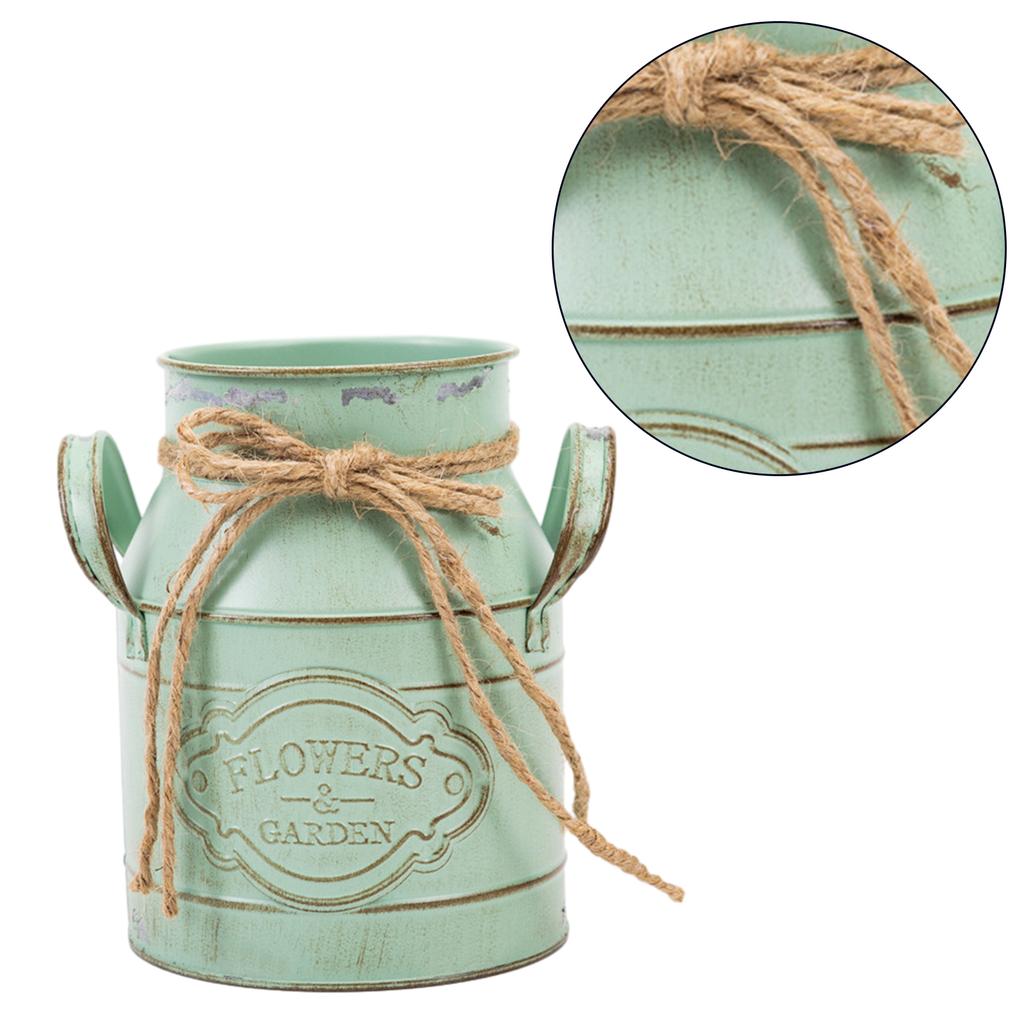 Vintage Vase Metal Flower Bucket Farmhouse Decor Vase with Handle French Vase Milk Can Shabby Chic Vase Metal Flower Jug