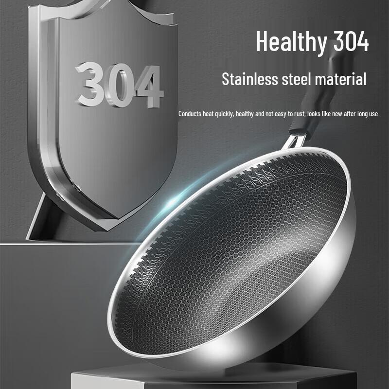 MeiChu 30cm 304 Stainless Steel Physical Non-stick Wok