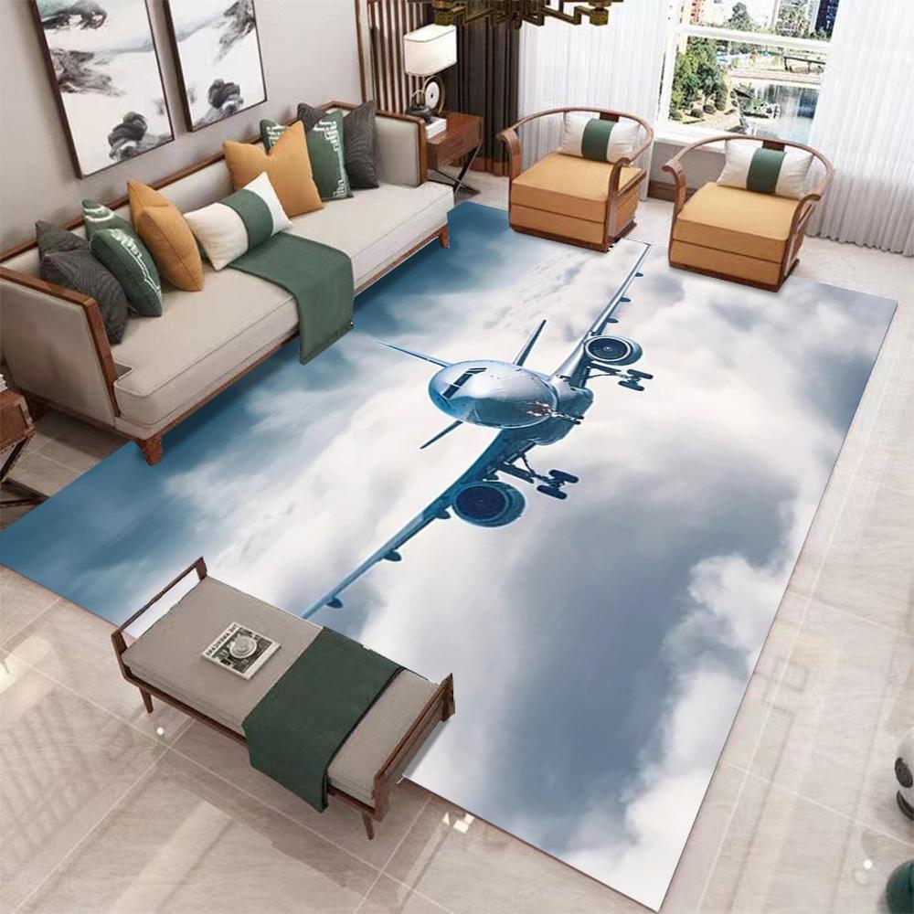 Large Airplane Taxiing on Runway Carpet with Orange Yellow Sky Living Room Area Rug Match Light Gray  Home Decoration Ma