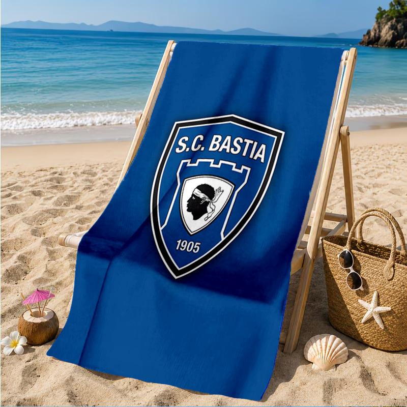 Telo da Spiaggia con Stemma Calcio SC Bastia, Asciugatura Rapida, Facile da Curare, Adatto Sia per il Fitness che per le Vacanze al Mare, Essenziale Sportivo