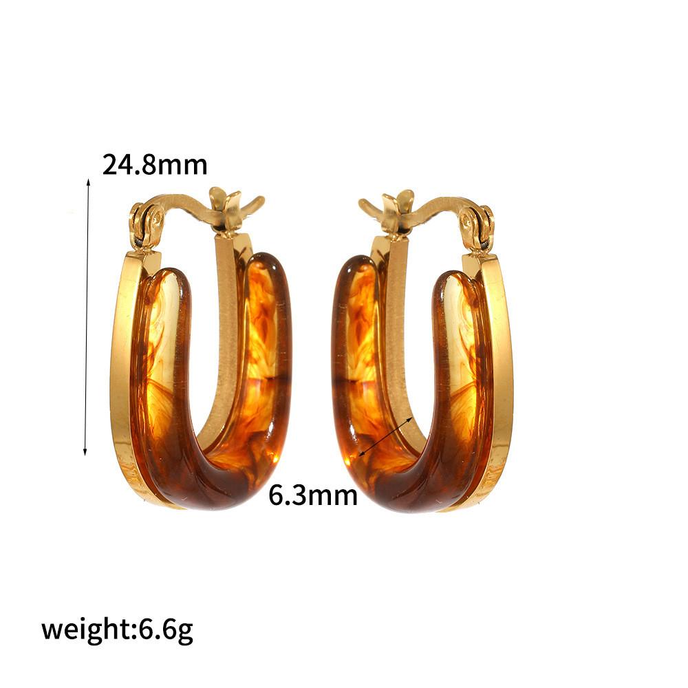 Modern Geometric Resin Stainless Steel Earring For Women With Gold Plating And Elegant Style