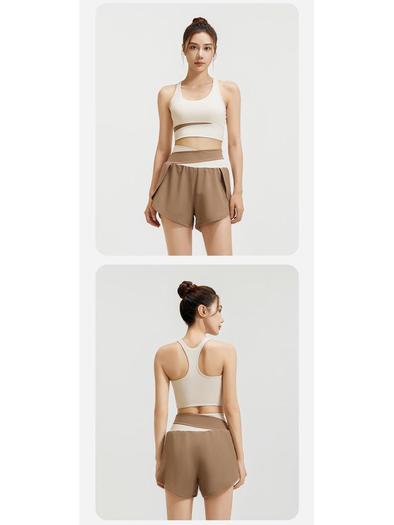 Nude Feeling Yoga Set: Color Block Anti-Exposure Two-Piece Sports Shorts