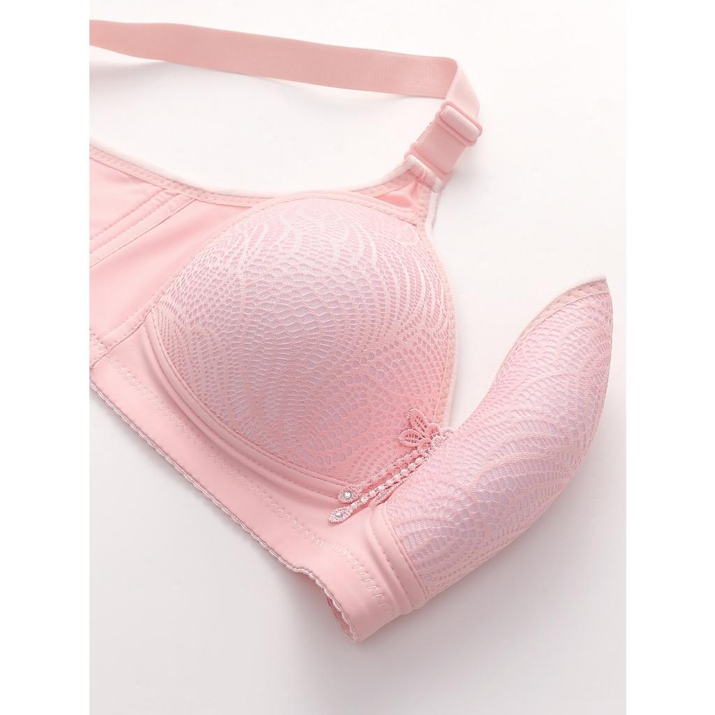 Sexy Lace Flower Face No Steel Ring Bra, Four Rows Three Button Sponge Cup, Plus Size Lingerie for Women