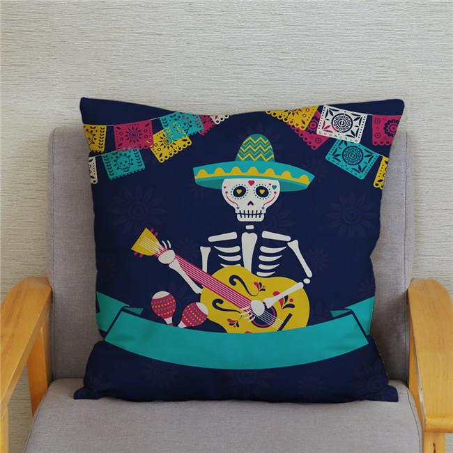 Mexican Day of The Dead Pillowcase Bedroom Living Room Sofa Home Decoration  Cartoon Flower Skull Print Cushion Cover
