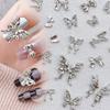 10Pcs/Bag Butterfly Shaped Nail  Nail Charm Silver Alloy Nail Pearl Jewelry Accessories Nail Supplies