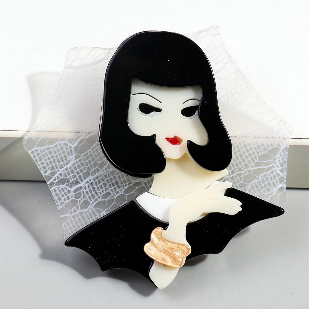 2025 Cool Girl with Short Hair Portrait Acrylic Brooches Pins Fashion Lady Resin Brooch for Women Party Dress Decorations