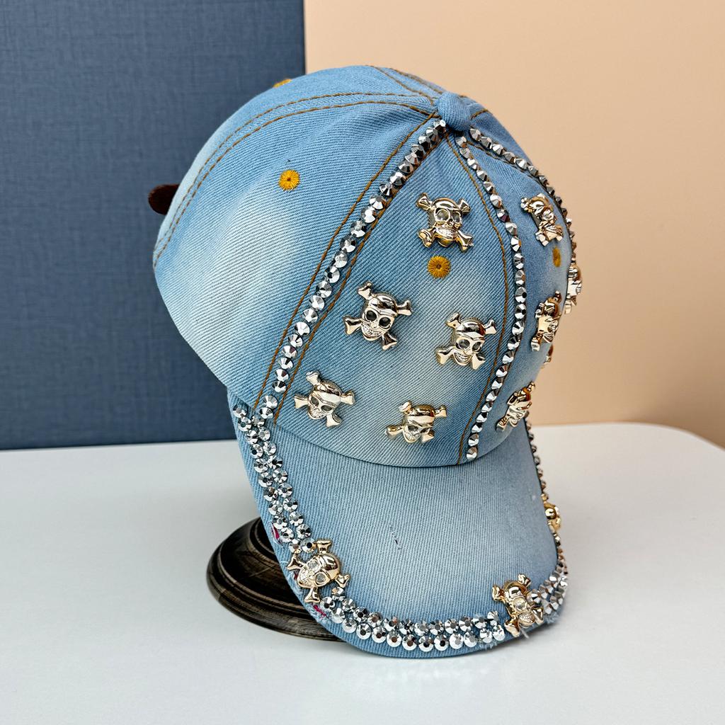 Neue mit Diamanten besetzte Denim-Baseballkappe Damen Frühling Sommer mit Diamanten besetzte Mütze Streetcap Sonnenhut