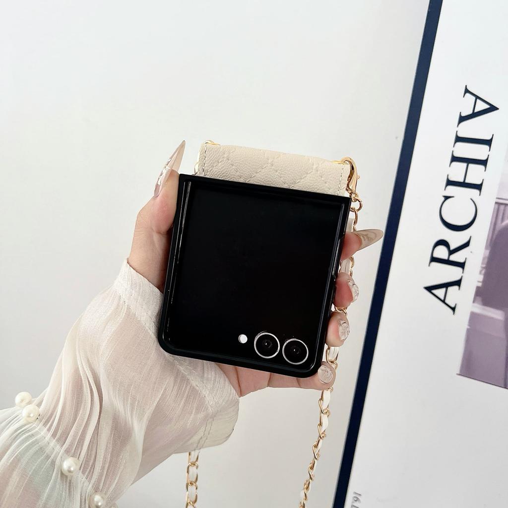 Fragrant Pearl Crossbody For Women Luxurious Card Holder Wallet Phone Case for Samsung Galaxy Z Flip 7 6 5 4 3 Shockproof Cover