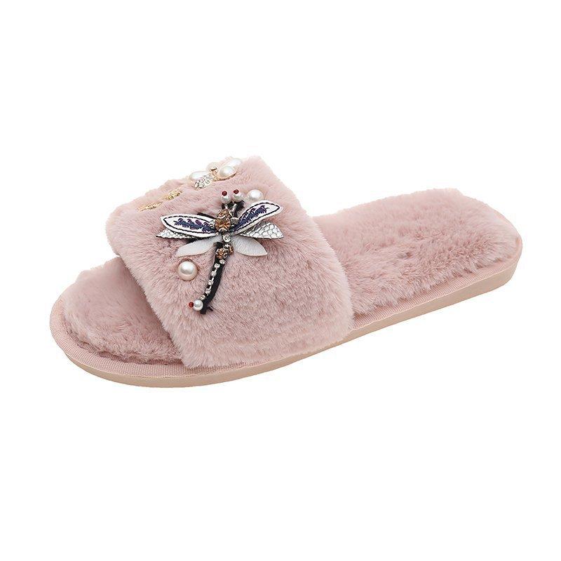 

Тапочки Mao Mao женские новые осенне-зимние мультяшные тапочки-шлепанцы с нескользящей подошвой для дома, теплые, женские 41 розовый