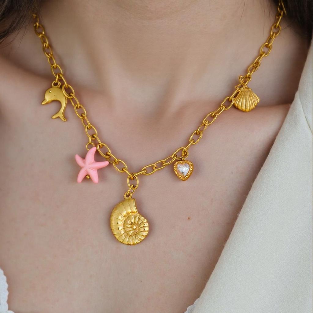 Shell And Starfish Necklace Featuring Natural Beauty Unique Design With Stainless Steel For Young Fashionable Women