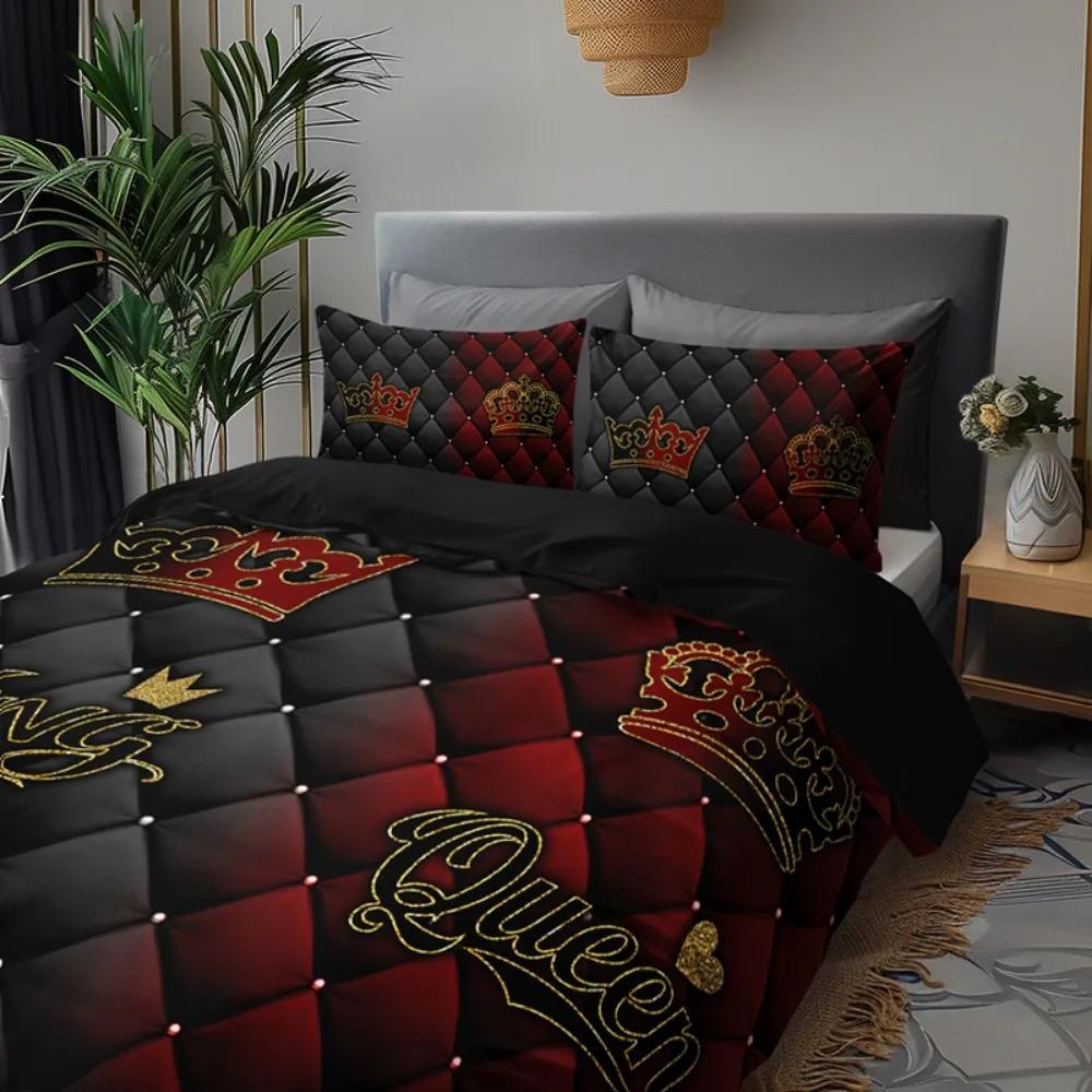 3Pcs Black Red Bedding Set King Queen Rrown Printed Cozy Duvet Cover Set King Queen Twin Single Size Birthday Gift Bedroom Decor