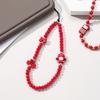 Fashion Red Acrylic Cellphone Case Chain Strawberry Bow Beaded Woman Mobile Phone Lanyard Jewelry For Anti-Drop Phone Wristband