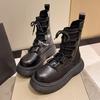 2025 new black knitted lace-up Martin boots women's 2025 new autumn short boots British wind locomotive short boots tide