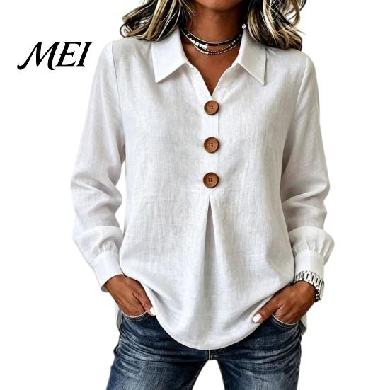 Plus Size Summer Blouses Women Button Down Shirt Blouse, Long Sleeve V Neck Loose Flowy Wrinkle Resistant Shirts Breathable Tunic Shirt, Casual