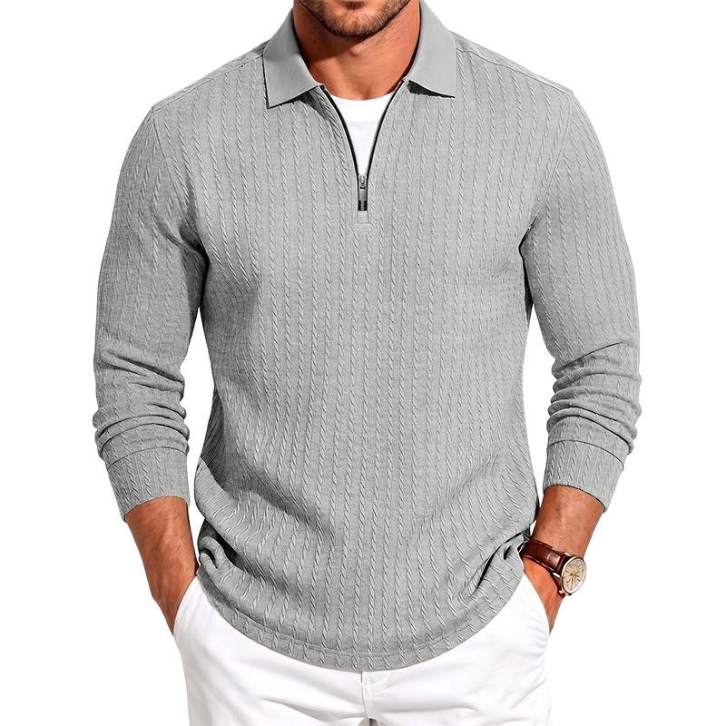 Men's Textured Stretch Knit Half Button Long Sleeve Sweatshirt Casual Top.