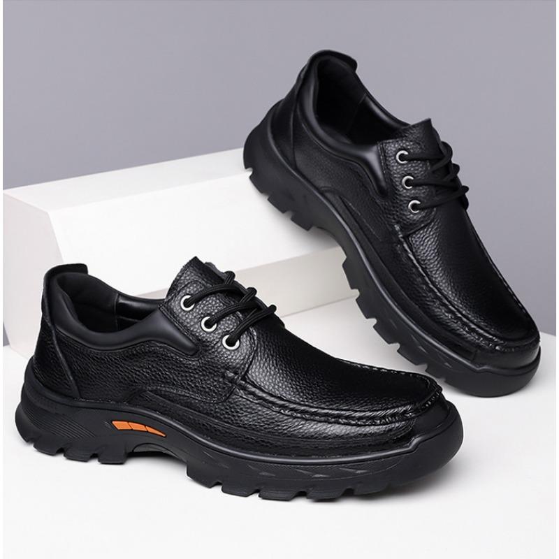 Spring Autumn Lace Cow Leather Shoes for Men Fashion Soft-soled Men's Platform Shoes Designer Casual Dress Shoes Male